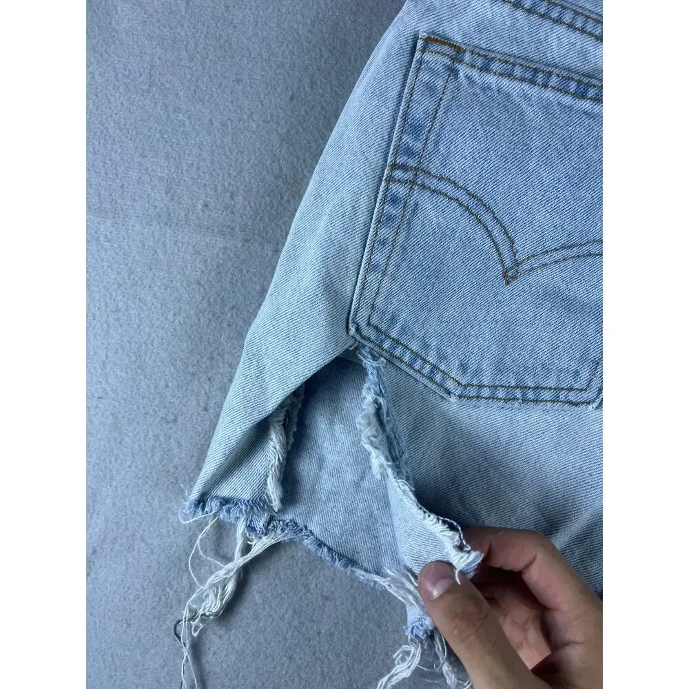 Vintage 90s Levi's 551 Denim Shorts Womens 16 Blue Light Wash Cut Off USA Made